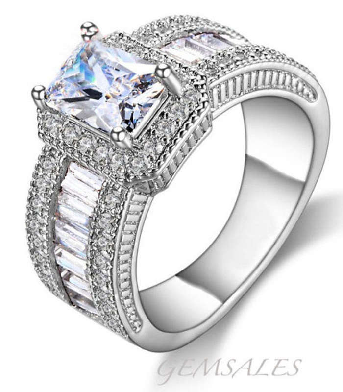 EMERALD CUT SIM DIAMOND  WITH BAGUETTE INLAY    SIZE  9  -  R 1/2  -  59.5mm