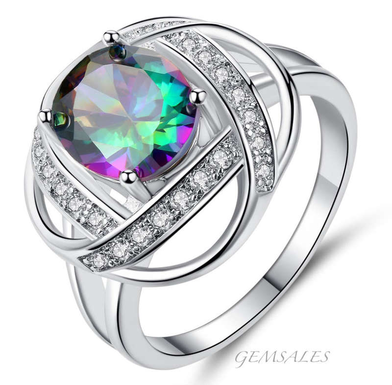 MYSTIC TOPAZ 3CT OVAL WITH SIM DIAMOND CZ INLAY *S925*  -  SIZE  6  / 7 /  8 /  9  AVAILABLE