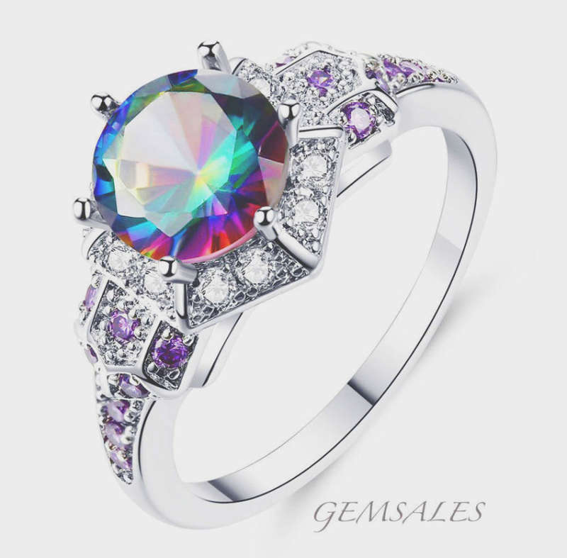 MYSTIC TOPAZ 2CT WITH AMETHYST & SIM DIAMOND CZ INLAY *S925*   SIZE  6  -  M - 52mm