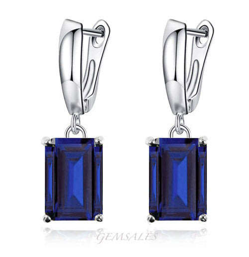 6ct EMERALD CUT ROYAL BLUE TOPAZ CZ EARRINGS