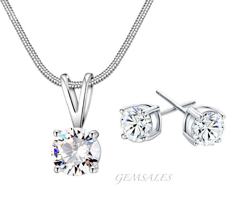2ct ROUND CUT SOLITAIRE CZ PENDANT + 0.84ct EARRINGS *S925*