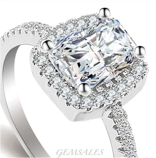 ELEGANT 3.90Ct CUSHION CUT SIMULATED DIAMOND CZ IN HALO SETTING    SIZE   7  - O - 54.5mm