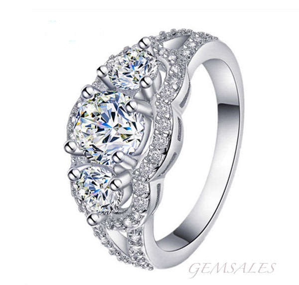 2.04ct TRILOGY RING IN HALO SETTING *S925*  SIZES AVAILABLE   6  /  7  /  8