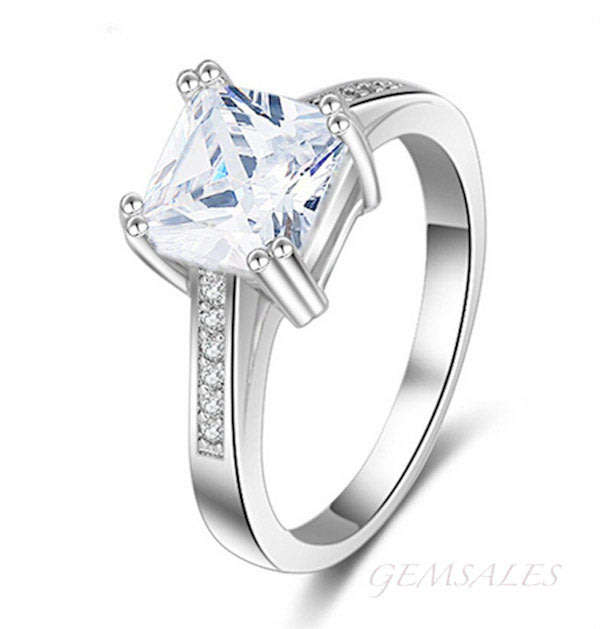 2.9ct  PRINCESS CUT SIM DIAMOND CZ  #ELEGANT SETTING#  *S925*    SIZES AVAILABLE    8  /  8.5