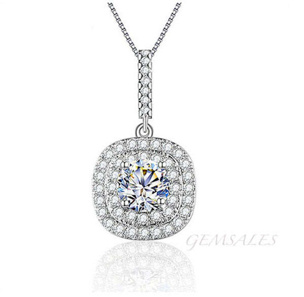ELEGANT 1.25ct BRILLIANT CUT CZ IN PAVE SETTING NECKLACE *S925 *  ***GIFT IDEA***