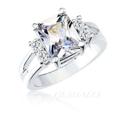 SPECTACULAR 3.79Ct EMERALD CUT SIM DIAMOND CZ  *S925*   SIZE    6   -  M  -  52mm