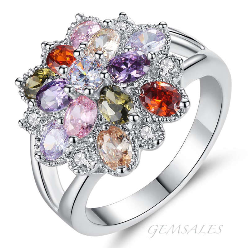 EXQUISITE MULTI-COLOR CZ IN FLOWER SETTING  -   SIZES AVAILABLE   6  /  7  /  8  /  9