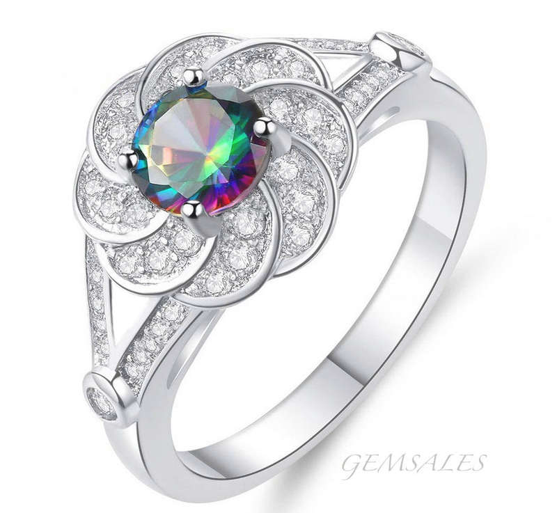 0.84ct.  MYSTIC TOPAZ CZ *FLOWER SETTING* ELEGANT STYLE RING     SIZES AVAILABLE    6 / 7 / 8
