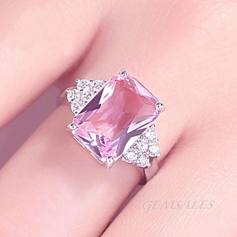 6ct PINK EMERALD CUT TOPAZ WITH ACCENTS     SIZES AVAILABLE   5.75   /   6.75   /   7 .75   /   8.75
