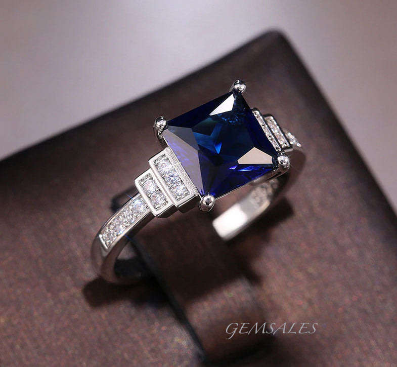 2.9ct  ROYAL BLUE TOPAZ CZ #ELEGANT SETTING# *S925*   SIZE   9  -  R 1/2  -  59.5mm