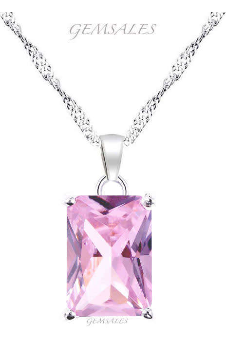 ELEGANT  *6ct  PINK TOPAZ CZ PENDANT NECKLACE*     CHAIN 45cm