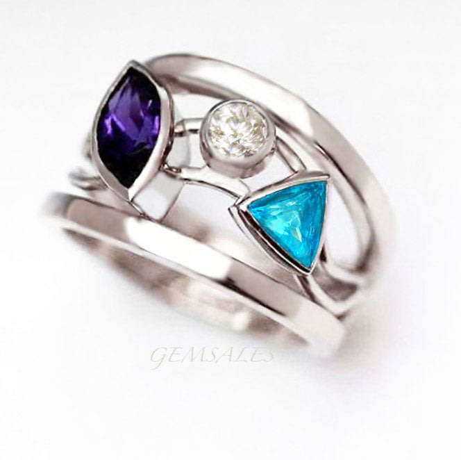TRENDY BOHO STYLE  SETTING WITH GEMSTONES  *S925*  SIZES  5.75 - 6.75  - 7 - 7.75 -  8.75
