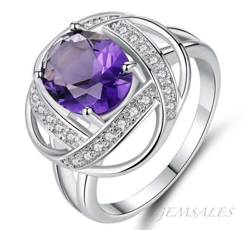 STUNNING 3CT OVAL AMETHYST CZ PAVE SETTING *S925*  SIZES   5.75  /  6.75  /  7.75    AVAILABLE