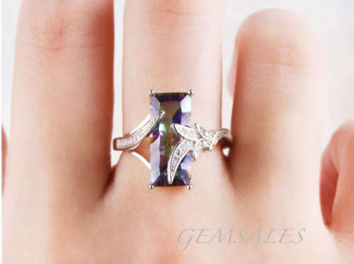 STUNNING RECTANGLE MYSTIC TOPAZ CZ RING *S925*    SIZE   9.5   -   S 1/2   -   61mm