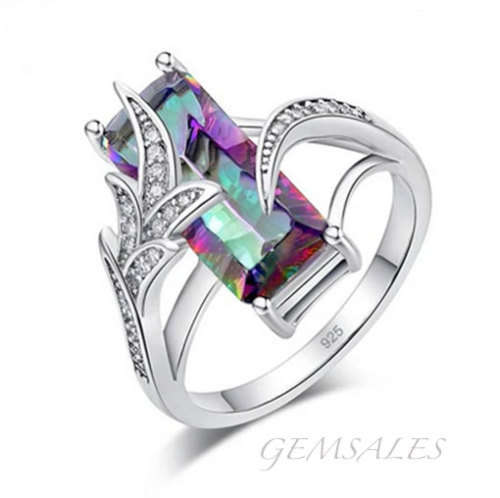 STUNNING RECTANGLE MYSTIC TOPAZ CZ RING *S925*    SIZE   9.5   -   S 1/2   -   61mm