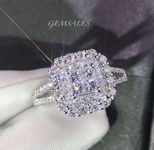 SPECTACULAR  PRINCESS QUAD HALO  WITH INLAY*S925*  SIZES  5.75  -  6.75  -  8.75  -  10  AVAILABLE
