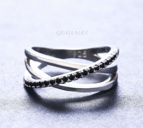 BLACK CZ MICRO INLAY CRISS CROSS  DESIGN *ELEGANT* S925   SIZES    5.75  /  9.75    AVAILABLE