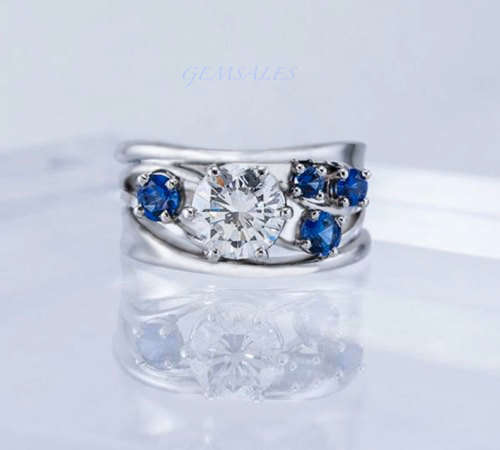GYPSY SETTING ROYAL BLUE & WHITE TOPAZ CZ   *S925*   SIZES    6.75   -   10     AVAILABLE