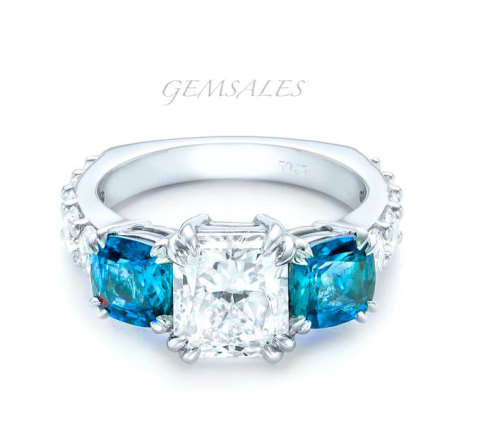2.05ct  PRINCESS CUT CLEAR & AQUA TOPAZ CZ*S925*   SIZE   9.75   -   T   -   61.5mm