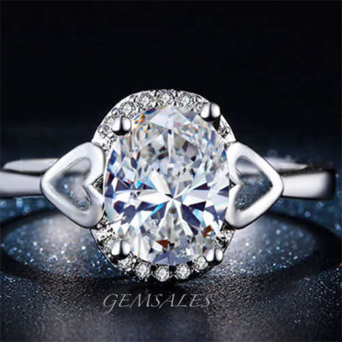 1ct Brilliant cut Oval CZ  *Semi Halo Heart Setting * S925 *   SIZE    5.75   -   L 1/2   -   51mm