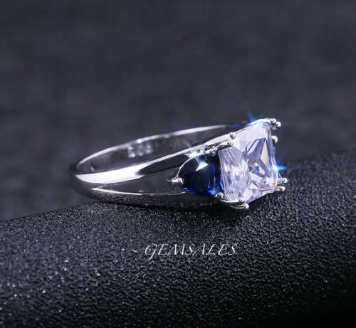 3ct PRINCESS *ROYAL BLUE TRILLION SETTING* CZ  *S925*   SIZE   5.75  -  L 1/2  -  51mm
