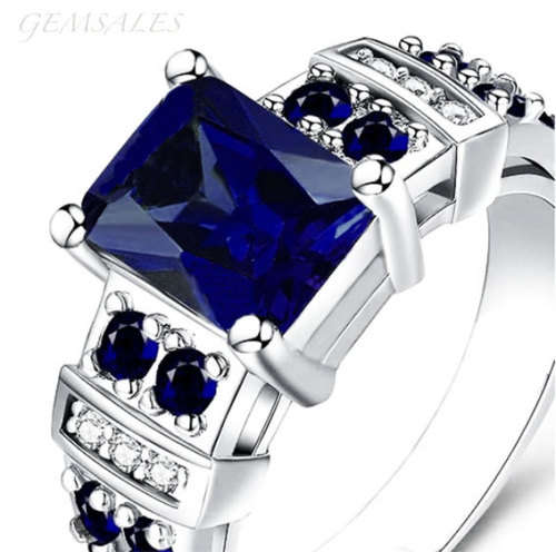 3ct EMERALD CUT ROYAL BLUE CZ DESIGNER RING *EXCUISITE*   SIZES  5   /   6     AVAILABLE