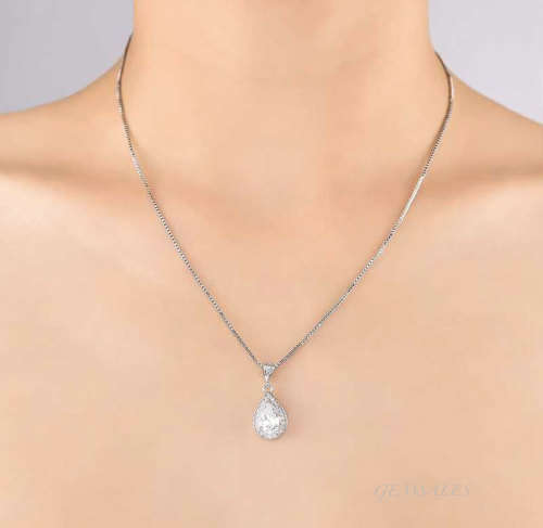 STUNNING 2ct BBRILLIANT CUT CZ PENDANT NECKLACE  *CHAIN 42cm + EXTENSION 5cm*