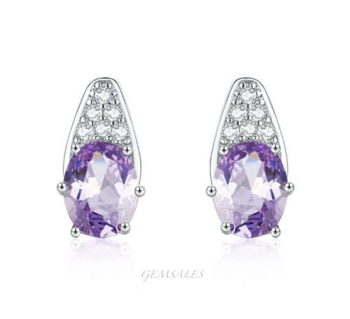 ELEGANT DESIGN 2.5ct OVAL CUT AMETHYST CZ  STUD EARRINGS *PAVE SETTING*
