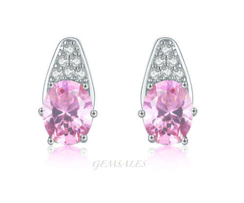 ELEGANT DESIGN 2.5ct OVAL CUT PINK CZ  STUD EARRINGS *PAVE SETTING*