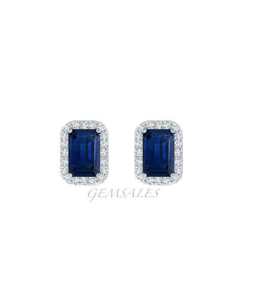 1ct ROYAL BLUE EMERALD CZ IN HALO SETTING 10x8mm *STUD EARRINGS*S925