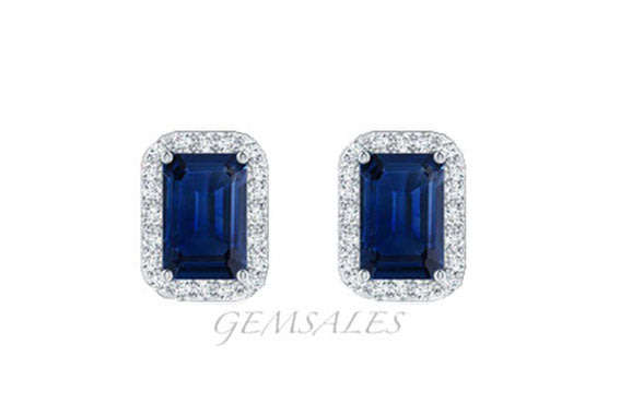 1ct ROYAL BLUE EMERALD CZ IN HALO SETTING 10x8mm *STUD EARRINGS*S925