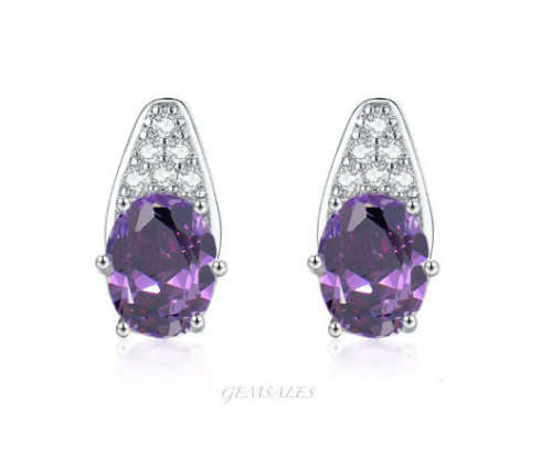ELEGANT DESIGN 2.5ct OVAL CUT AMETHYST CZ  STUD EARRINGS S925 *PAVE SETTING*