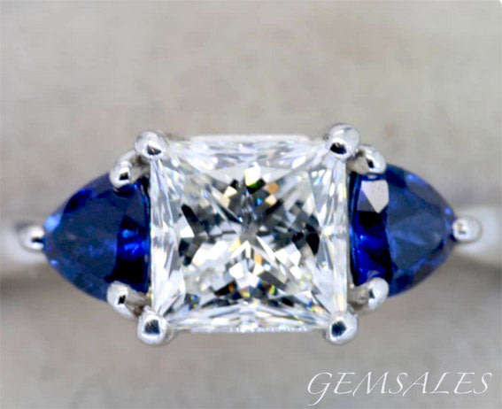 3ct PRINCESS *ROYAL BLUE TRILLION SETTING* CZ  *S925*   SIZES   6   /   8   /   10.25   AVAILABLE