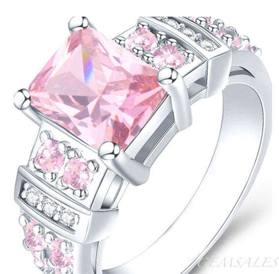 3ct EMERALD CUT PINK TOPAZ CZ DESIGNER RING  S925  *EXCUISITE*    SIZES  7   /   10   AVAILABLE