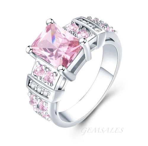 3ct EMERALD CUT PINK TOPAZ CZ DESIGNER RING  S925  *EXCUISITE*    SIZES  7   /   10   AVAILABLE