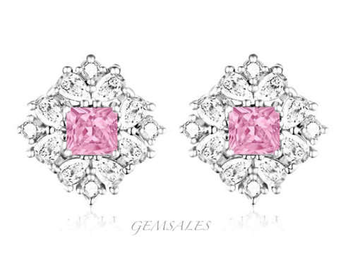 .25ct PINK TOPAZ CZ  STUD EARRINGS IN CLUSTER SETTING  S925 *10mm*