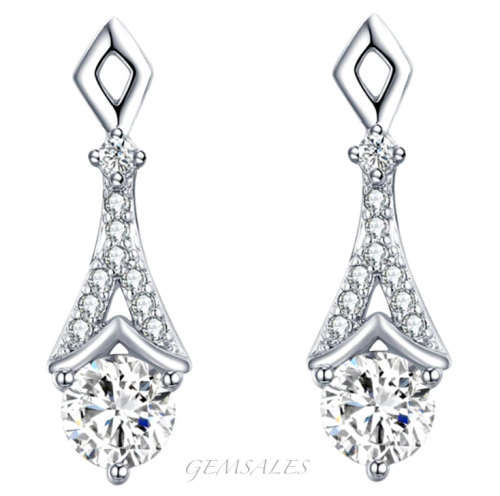 STYLISH ELEGANT .50ct BRILLIANT CUT CZ DROP EARRINGS  *S925*