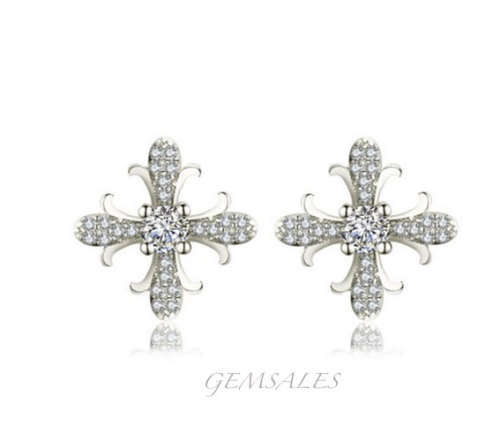 UNIQUE DESIGN BRILLIANT CUT CZ STUD EARRINGS  *S925*