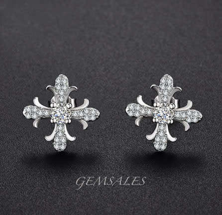 UNIQUE DESIGN BRILLIANT CUT CZ STUD EARRINGS  *S925*