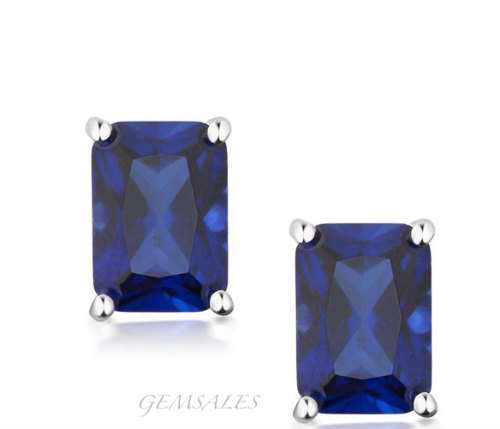 1ct BLUE SAPPHIRE EMERALD CUT TOPAZ CZ  *STUD EARRINGS* 8x5mm