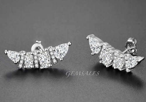 LUXURY CUFF BRILLIANT CUT OVAL & PEAR CZ  STUD EARRINGS