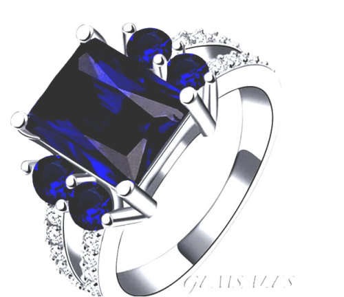 SPECTACULAR 3ct EMERALD CUT ROYAL BLUE SAPPHIRE CZ     SIZE   9.5   -   S 1/2   -   61mm