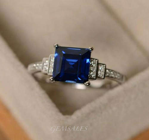2.9ct  ROYAL BLUE TOPAZ CZ #ELEGANT SETTING# *S925*   SIZE   7   -   O   -   54.5mm