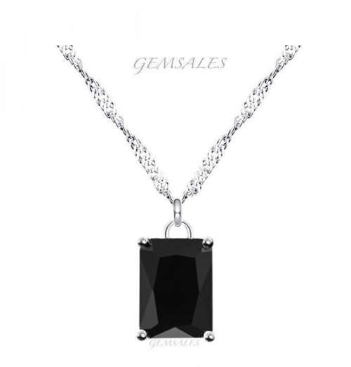 ELEGANT  *6ct  BLACK TOPAZ CZ PENDANT NECKLACE* S925   CHAIN 40 / 45 / 50 / 55cm