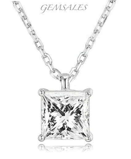 2.9ct Princess Cut CZ Silver Pendant Necklace  *CHAIN 40cm + EXTENSION 5cm*