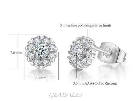 .10ct Brilliant Cut Center Stone 8 x .02 carats CZ Flower Stud Earrings  *Petite*