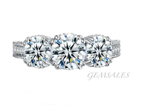 BRILLIANT CUT 3.46ct Cr Diamond CZ Ring Trilogy *SENSATIONAL*18KGP*   SIZE  8