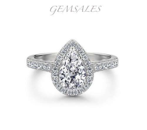 Elegant  1.0ct Sim Diamond CZ Waterdrop #Halo Setting#    SIZE   6.75