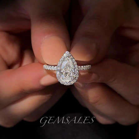 Elegant  1.0ct Sim Diamond CZ Waterdrop #Halo Setting#    SIZE   6.75