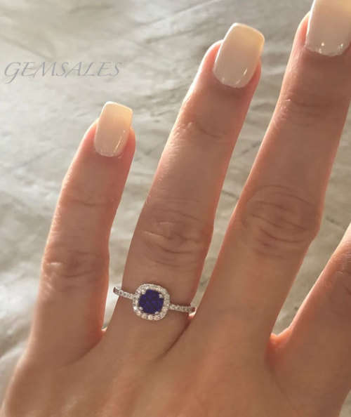 2.75ct Royal Blue Sapphire CZ Halo Setting Micro Pave *18KGP*   Size 10
